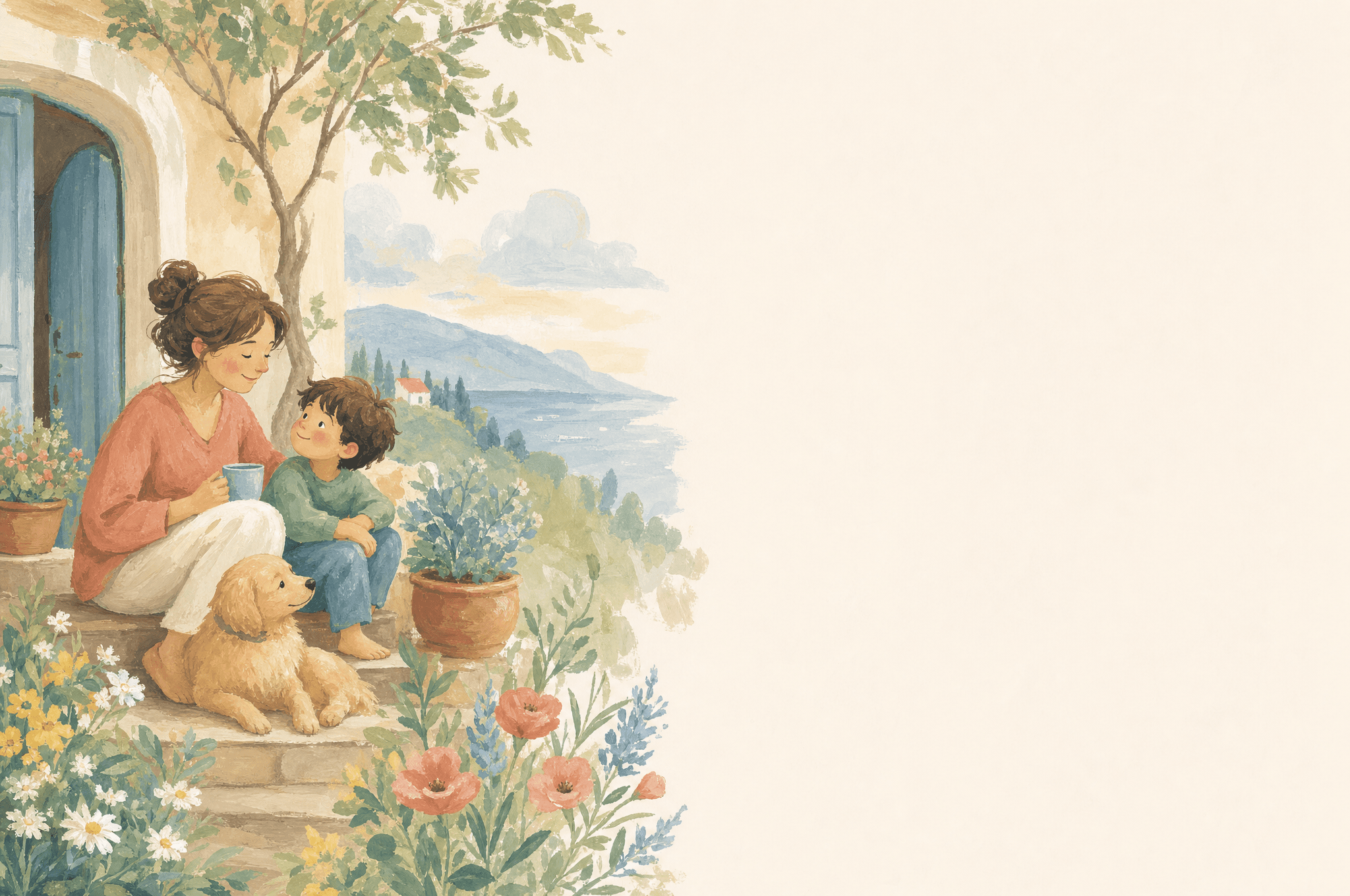 A welcoming hand-painted family scene