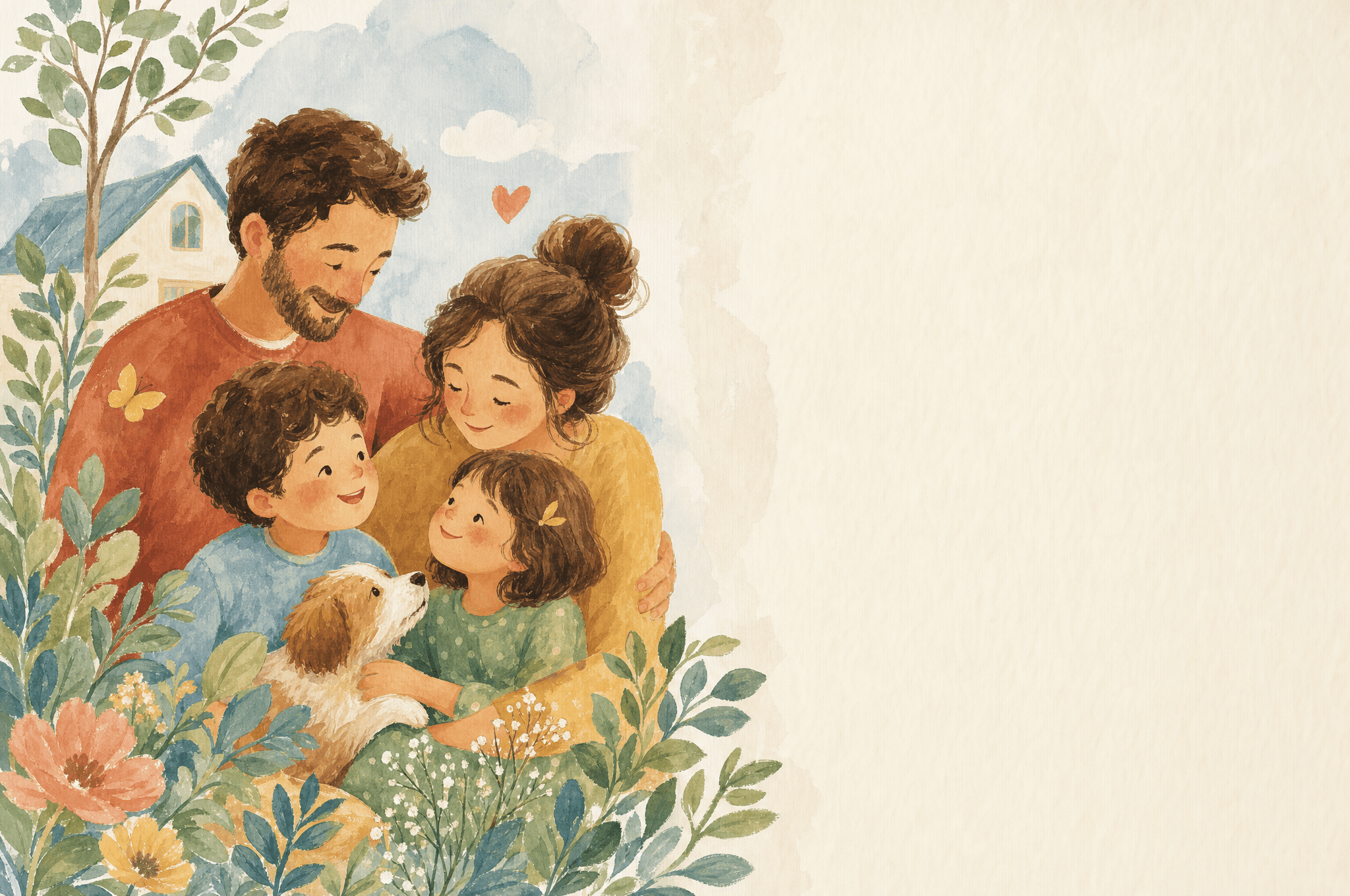 A hand-painted scene of a new family beginning their story